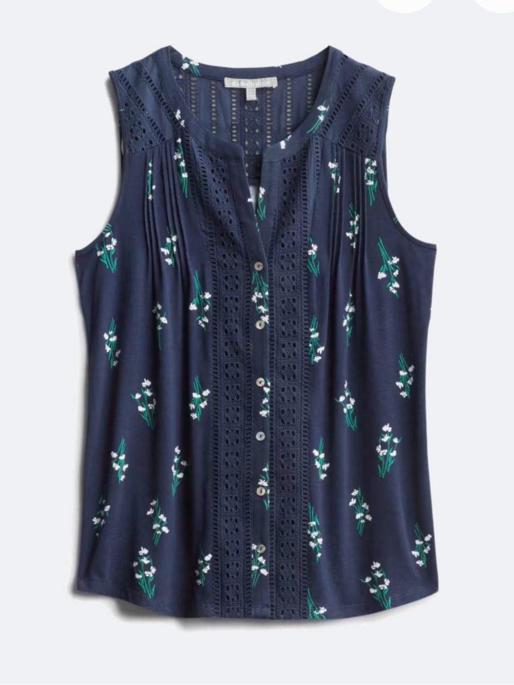 Daniel Rainn Navy Floral Tank with Crochet Details